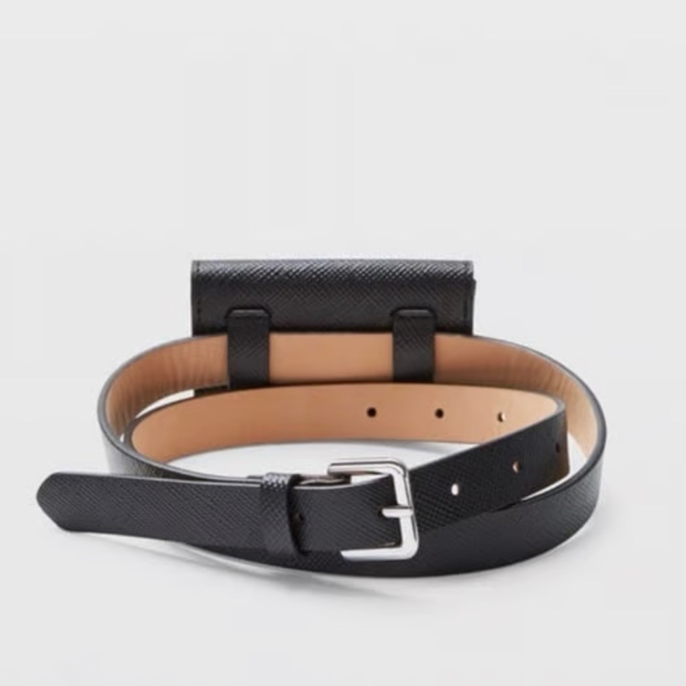 Club Monaco Black 100% Cow Leather Purse Belt Women’s Size Medium - Picture 3 of 12
